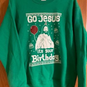 Unisex Ugly Christmas Sweater Jesus Birthday Green Size Medium